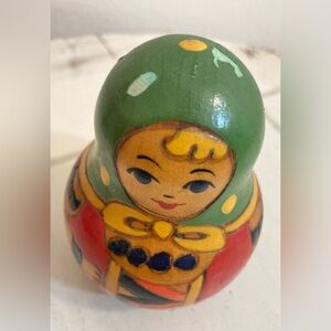 Vintage hand painted Wooden  Russian Matryoshka chime wobble bell   Doll